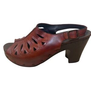 Dansko Leather Cutout Slingback Platform Heel Sandals Size 41 Brown‎